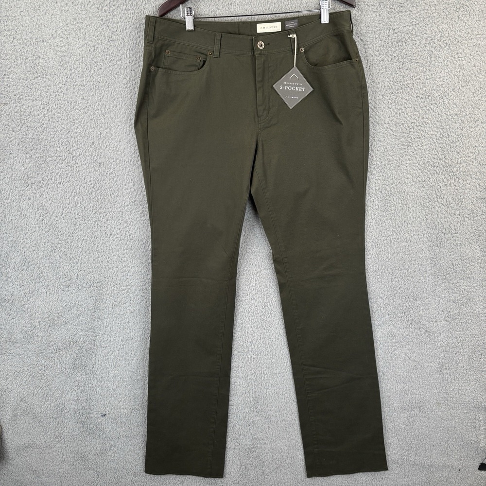 NEW‎ J Hilburn Pants Mens 37x37 Olive Brushed Twill 5 Pocket Unhemmed